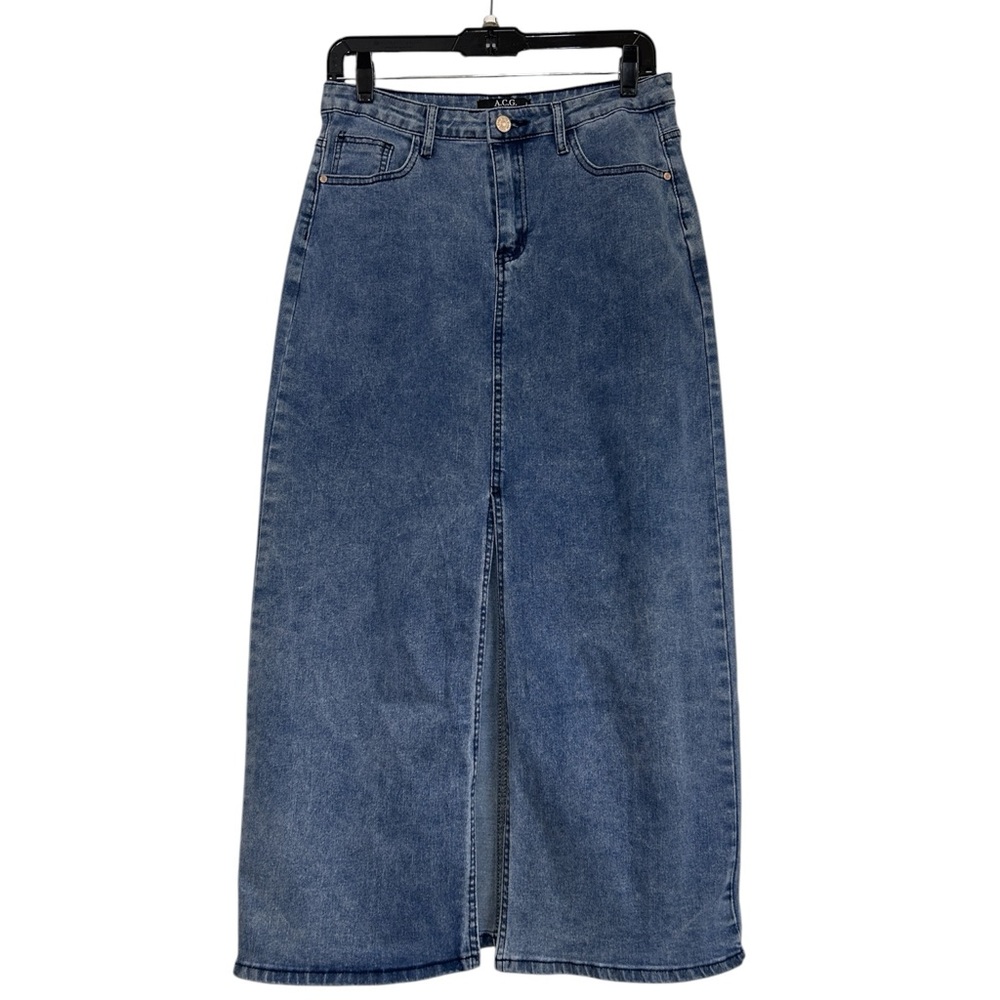 NWOT Blue Denim Maxi Skirt with Front Slit